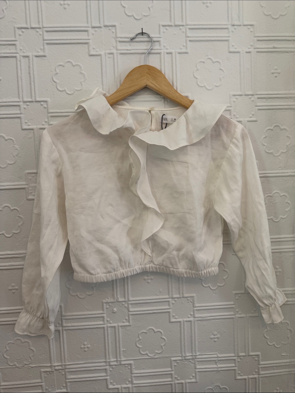 Zara Girls Cream Ruffle Collar Long Sleeve Blouse Size 10